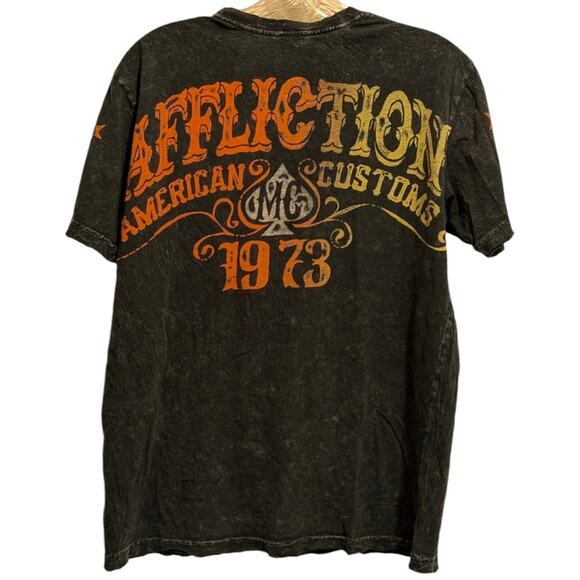 AFFLICTION American Customs 1973 Short Sleeve T-shirt Gray Orange Men's S-M - Picture 2 of 6
